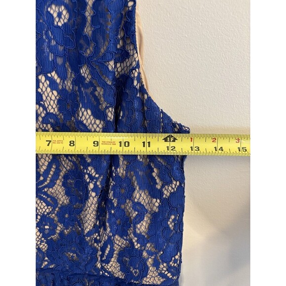AIDAN MATTOX Blue Lace Fit/Flare Dress Women 12 Sleeveless Lined Cocktail Party - Picture 10 of 12
